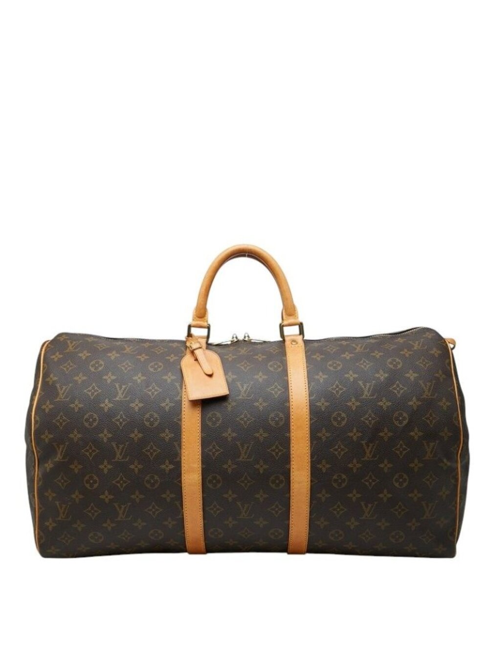 Louis Vuitton Monogram Keepall 55 Boston Bag Brown Leather